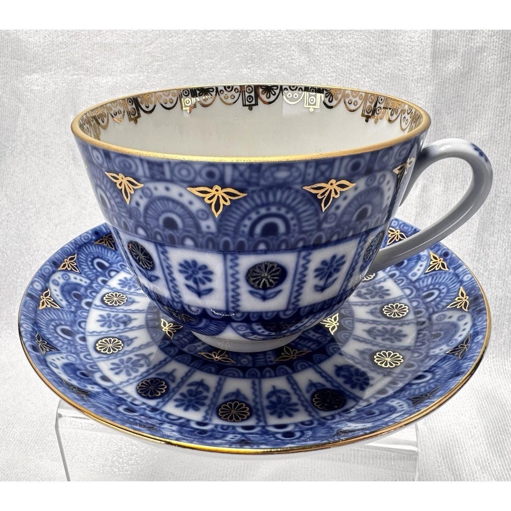 Lomonosov Russia Cup Saucer Spring Arches Blue Gold LFZ Porcelain Set